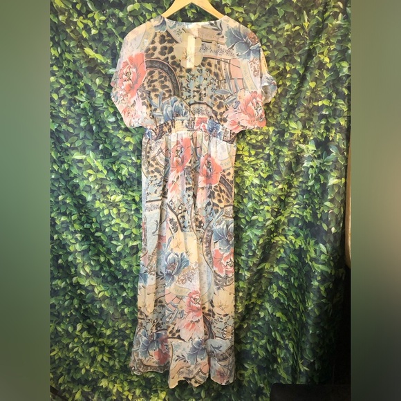 VENUS Multicolored Flutter Sleeve V-Neck Sundress - Picture 13 of 15